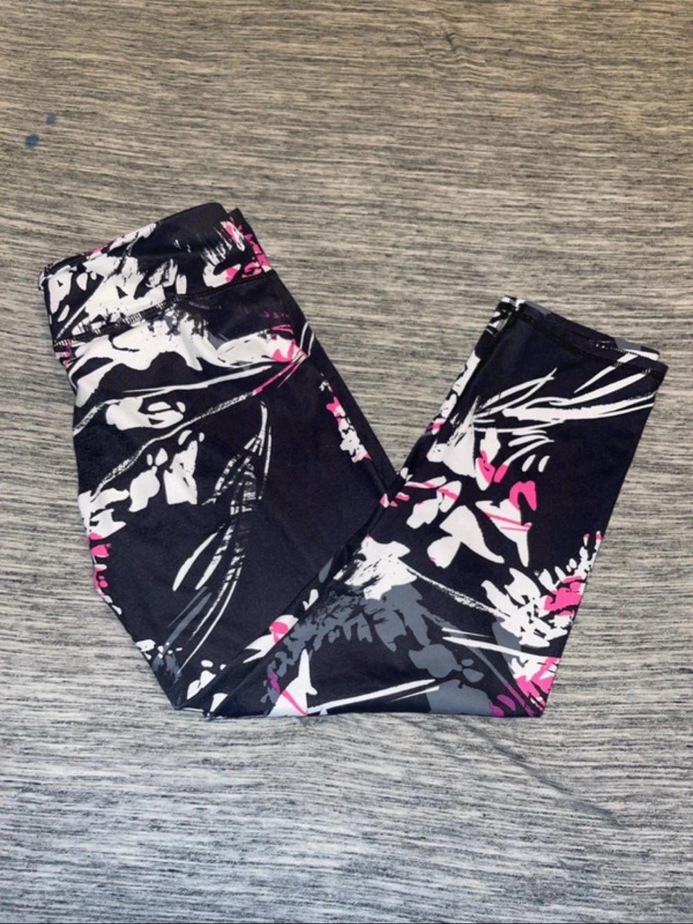 Women’s Black Floral Active Leggings with Pink Accents